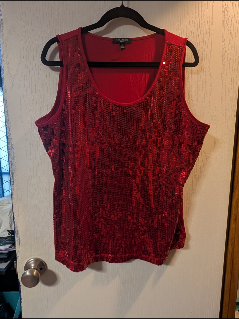 Notations Red Sequin Sleeveless Tank Top (B136)